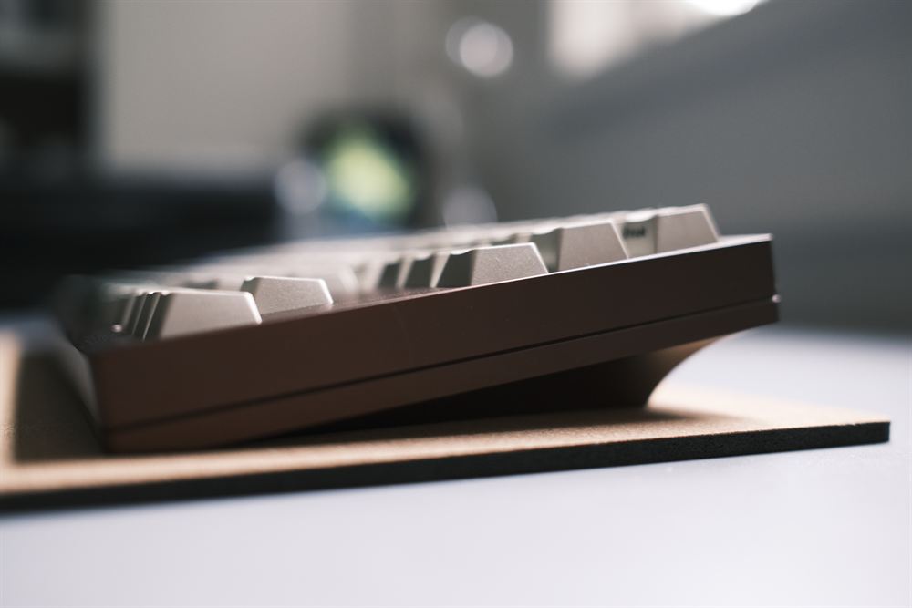 Low side profile of the brown case catching window light